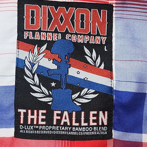 Dixxon Flannel The Fallen Plaid Bamboo Snap Button Shirt Sz L Red White Blue - Picture 8 of 14